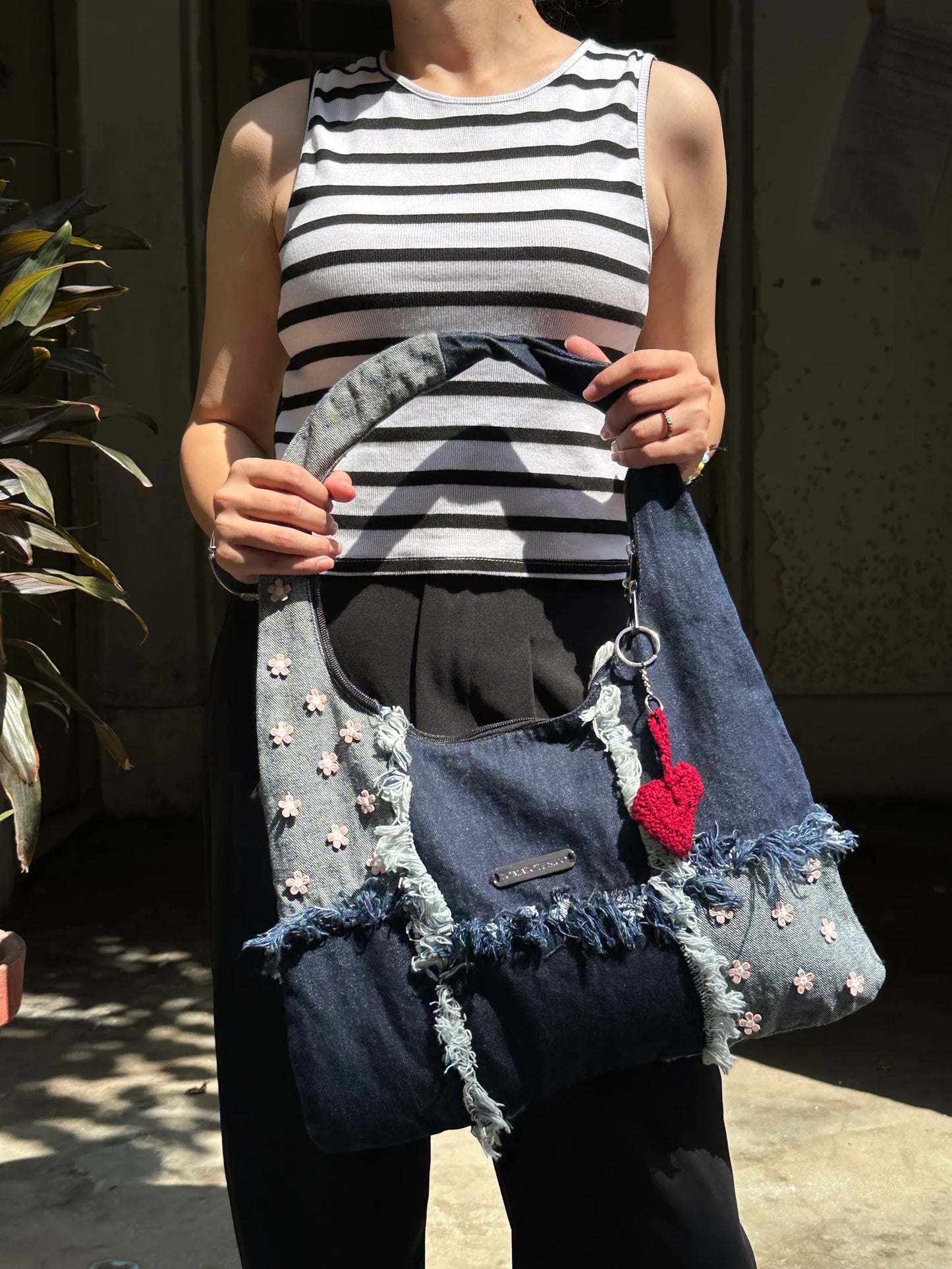 Mosaic Flowered - Denim Slouch Shoulderbag